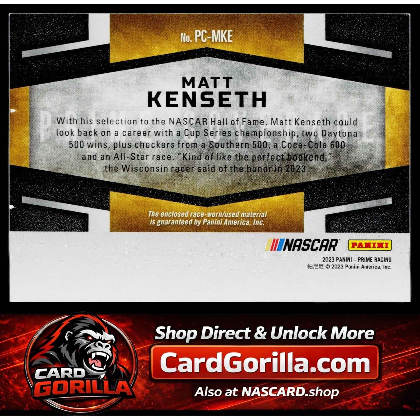 2023 Panini Prime #PC-MKE Matt Kenseth Prime Coverage Holo Gold #/25