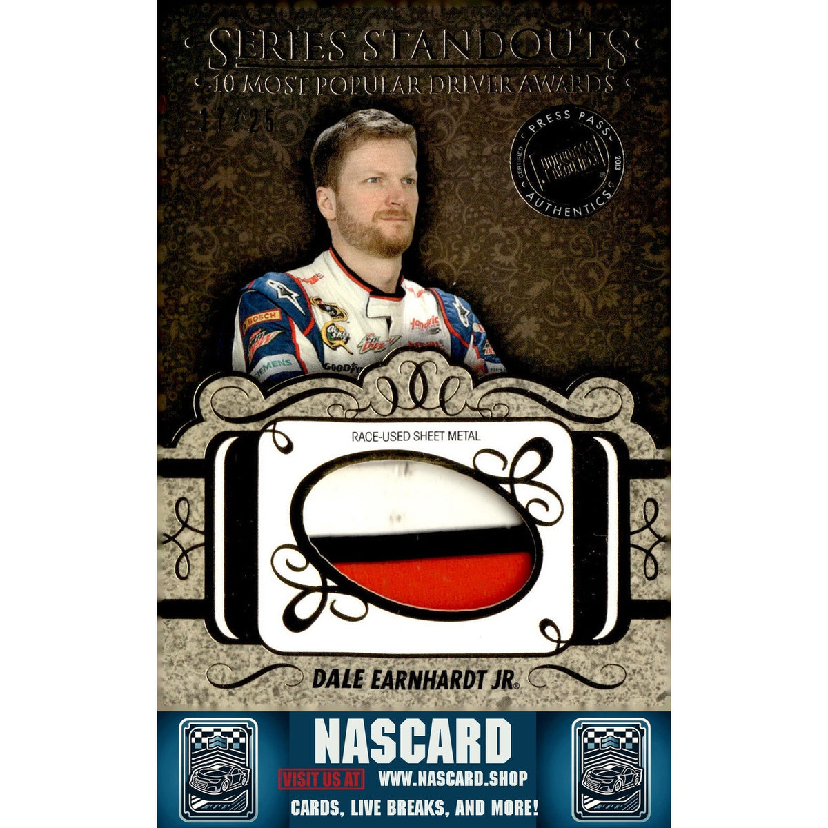 2013 Press Pass Showcase Dale Earnhardt Jr. Series Standouts Mem Gold #/25 - Card Gorilla