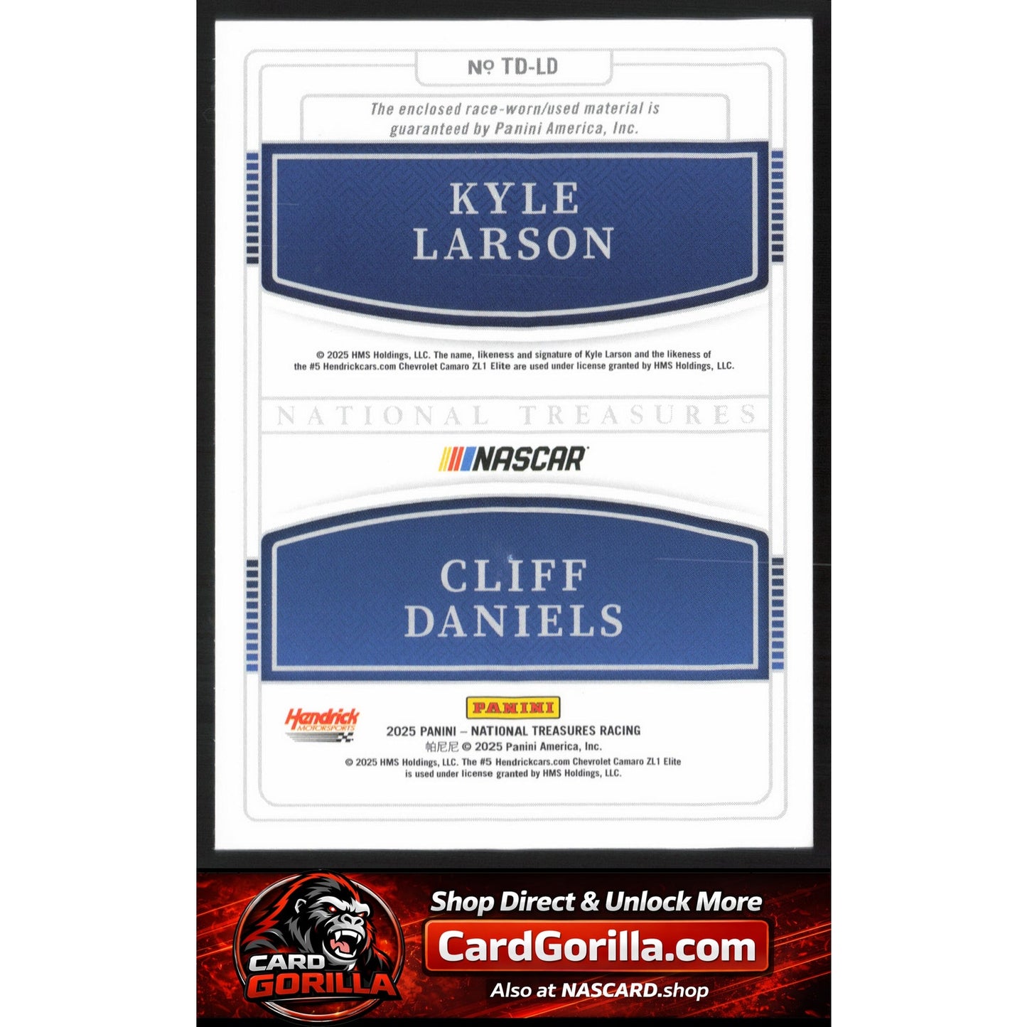 2025 Panini National Treasures #TD-LD Kyle Larson/Cliff Daniels Team Duals #/75