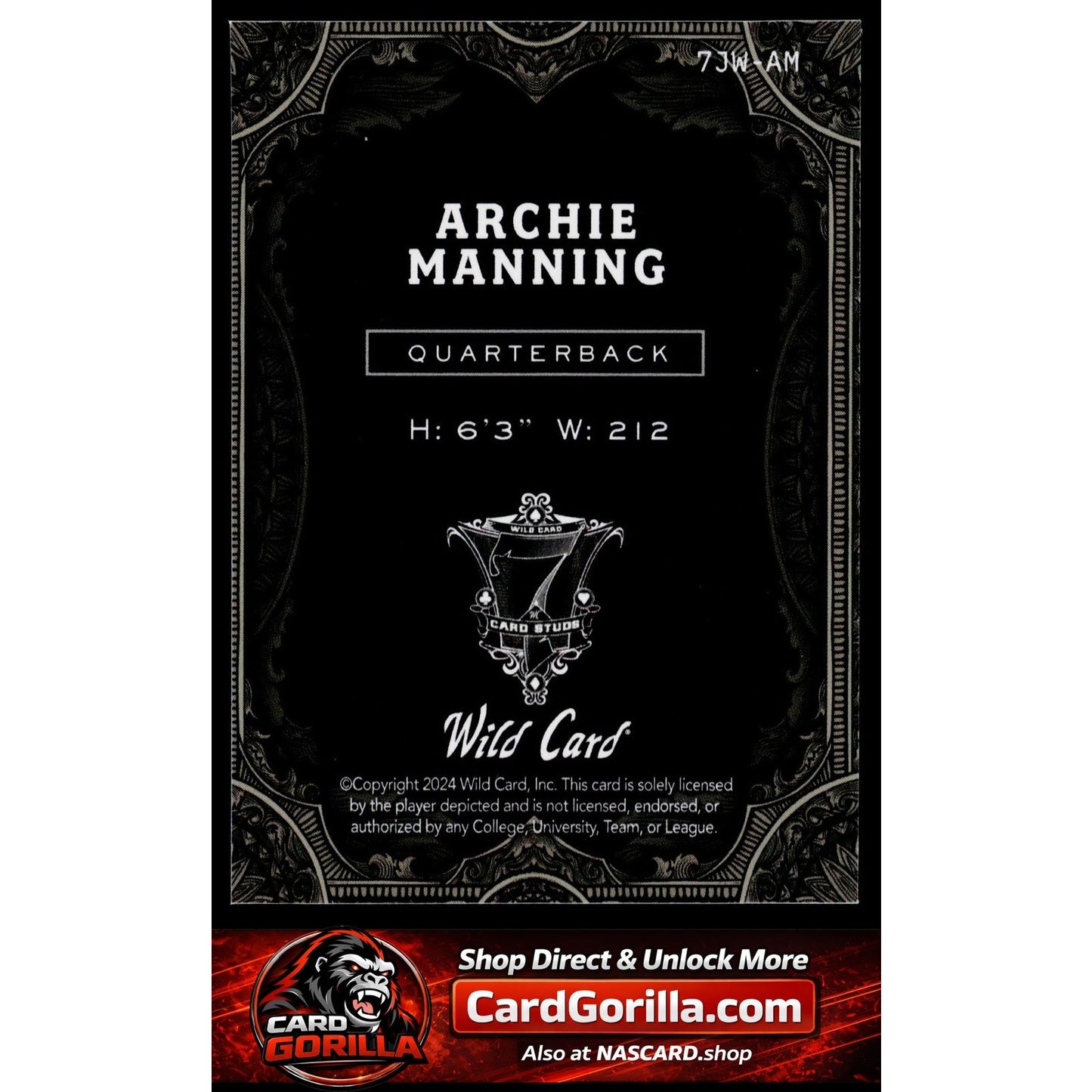 2024 Wild Card 7 Card Studs Jokers Wild Archie Manning #1/1