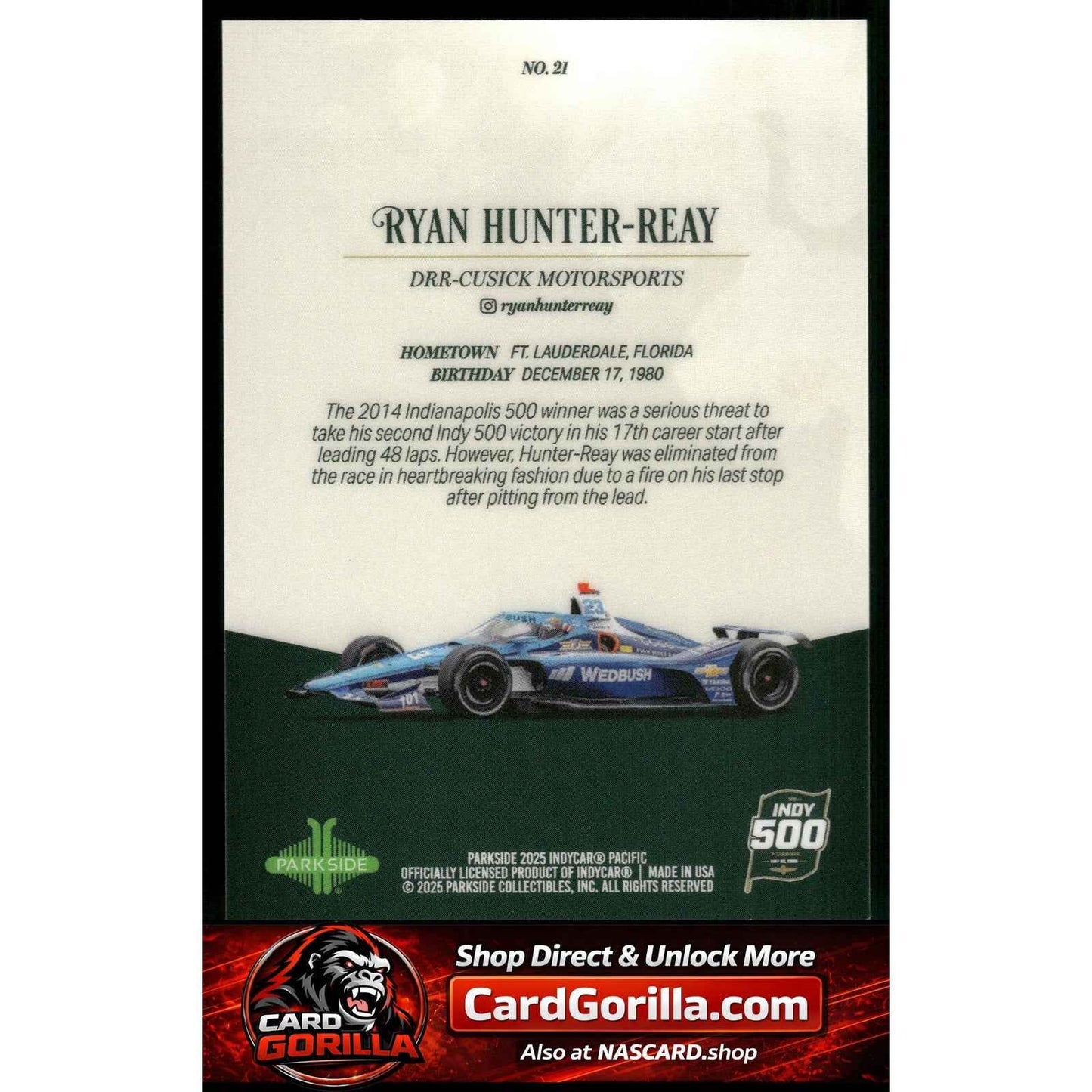 2025 Parkside Indy 500 Pacific #21 Ryan Hunter-Reay Red V2