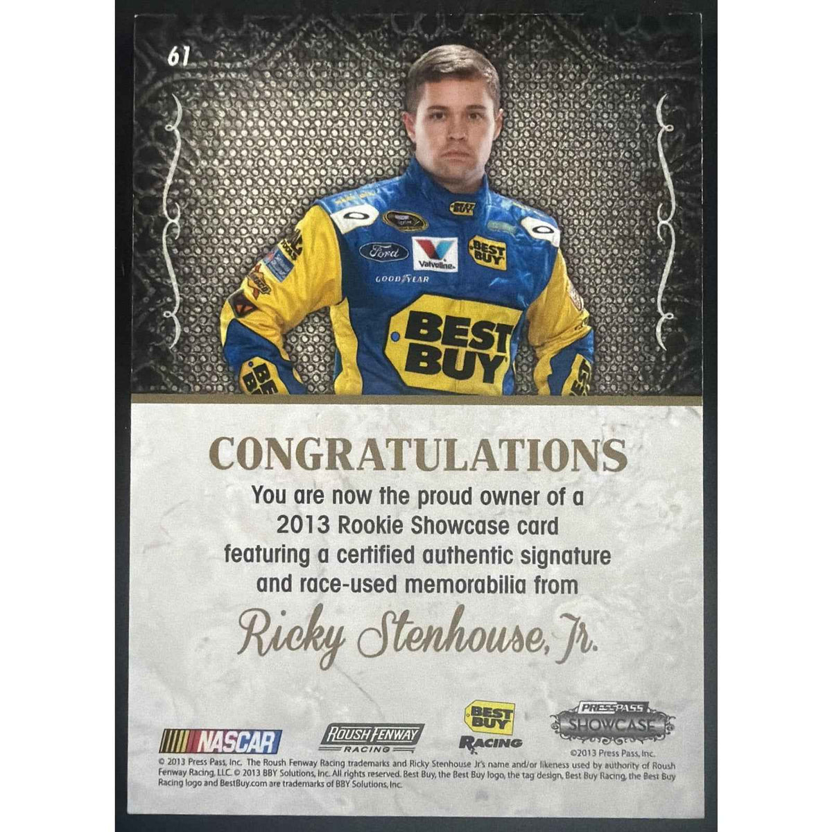 2013 Press Pass Rookie Showcase #61 Ricky Stenhouse Jr. 58/75 Auto