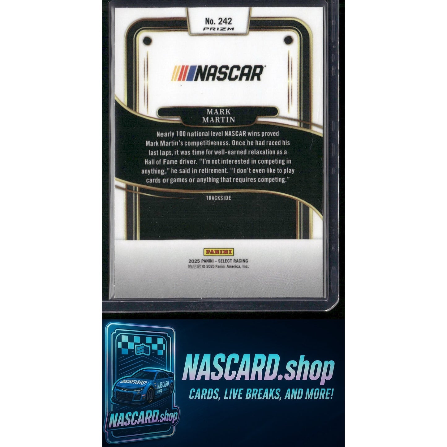2025 Select Racing #242 Mark Martin Trackside Silver NASCAR logo Prizms - Card Gorilla
