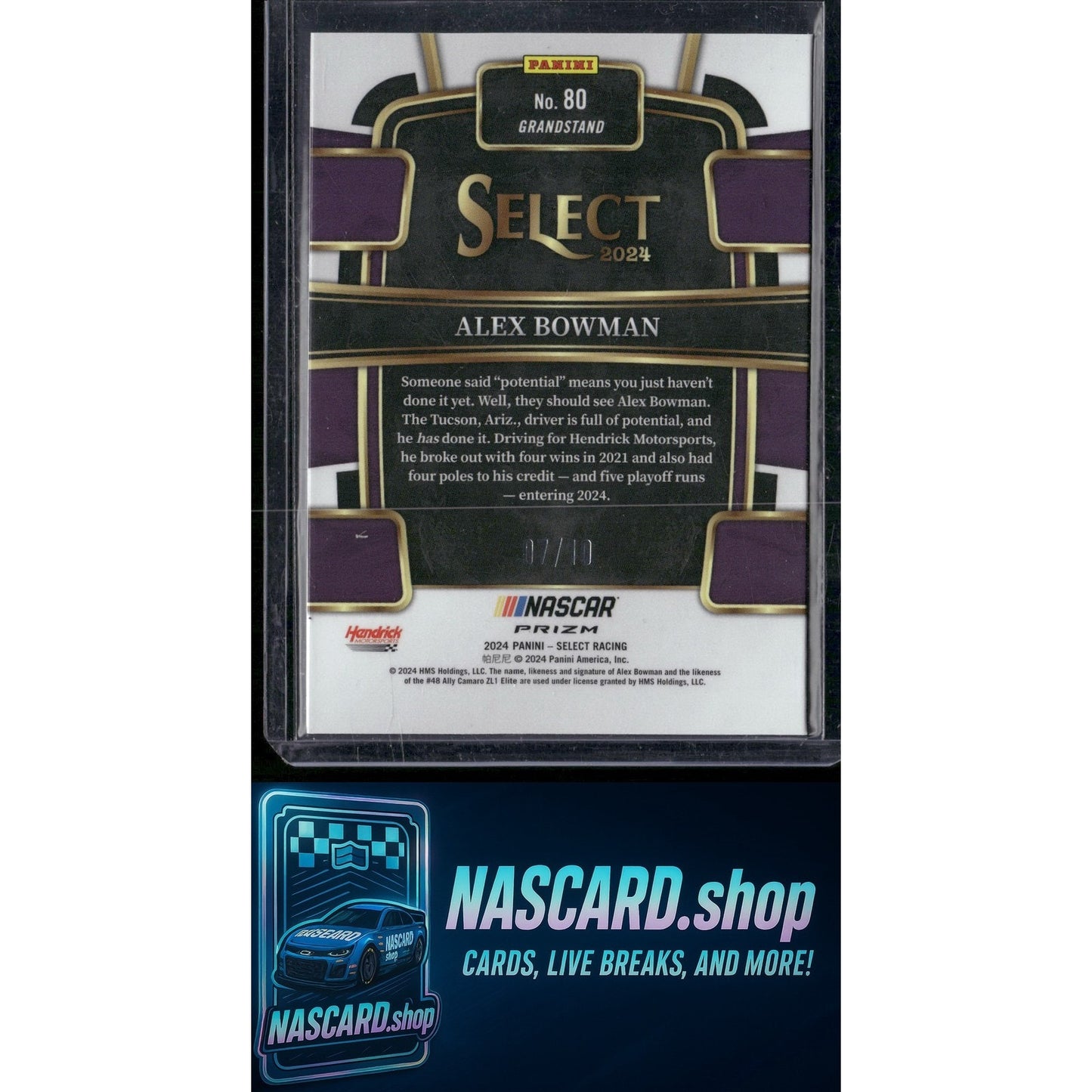 2024 Panini Select Grandstand #80 Alex Bowman Gold Prizms #/10 - NASCARD.shop