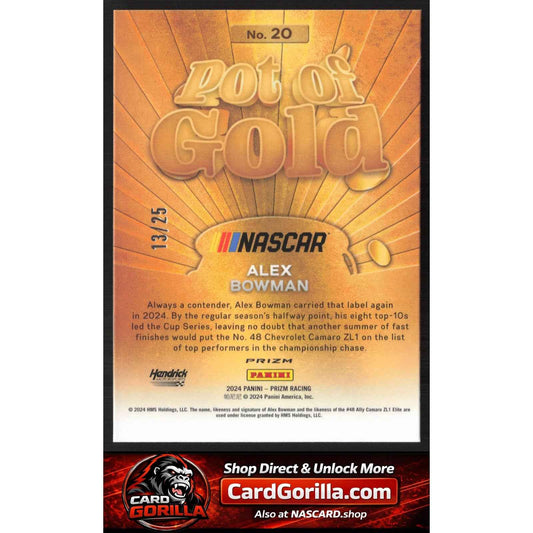 2024 Panini Prizm #20 Alex Bowman Pot Of Gold Green Pulsar #/25