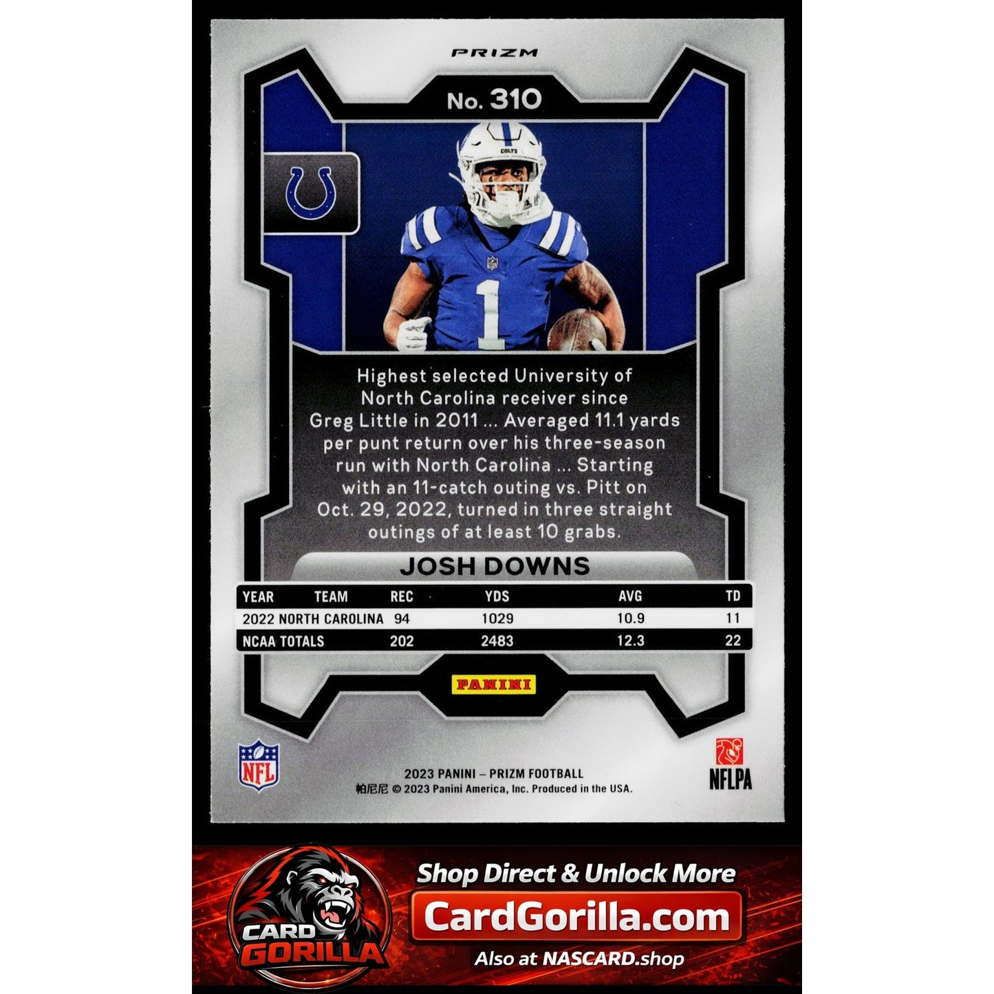 2023 Panini Prizm #310 Josh Downs Rookie Variations Prizms No Huddle