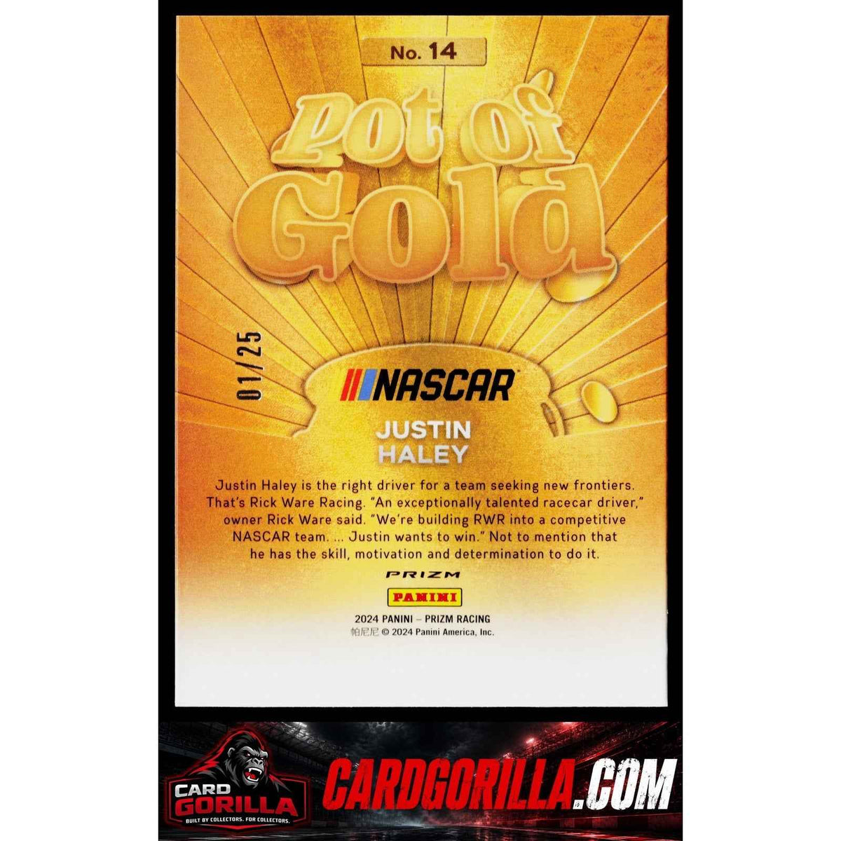 2024 Panini Prizm #14 Justin Haley Pot Of Gold Mojo #/25