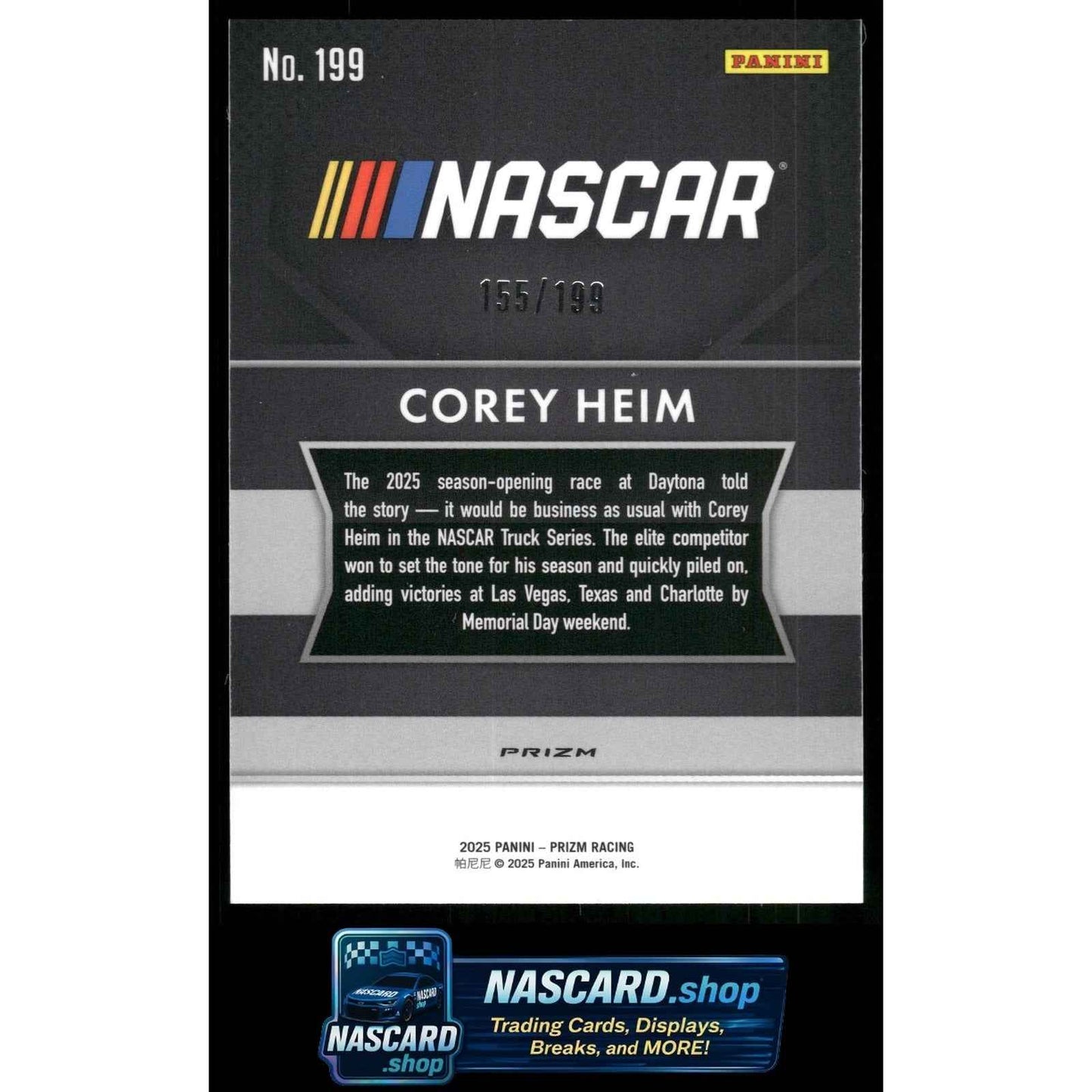2025 Panini Prizm #199 Corey Heim Blue #/199