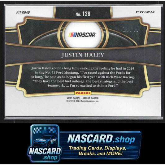 2024 Panini Select #128 Justin Haley Black and Blue Prizms #/49