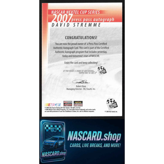 2007 Press Pass #NNO David Stremme Autographs