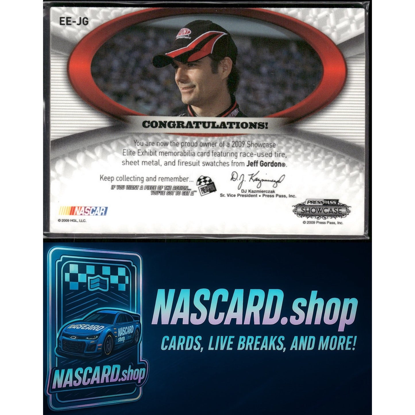 2009 Press Pass Showcase Jeff Gordon Elite Exhibit Triple Memorabilia Green #/25 - NASCARD.shop