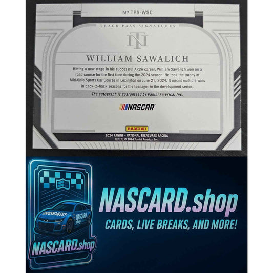 2024 National Treasures William Sawalich Track Pass Signatures Green #1/5 RC