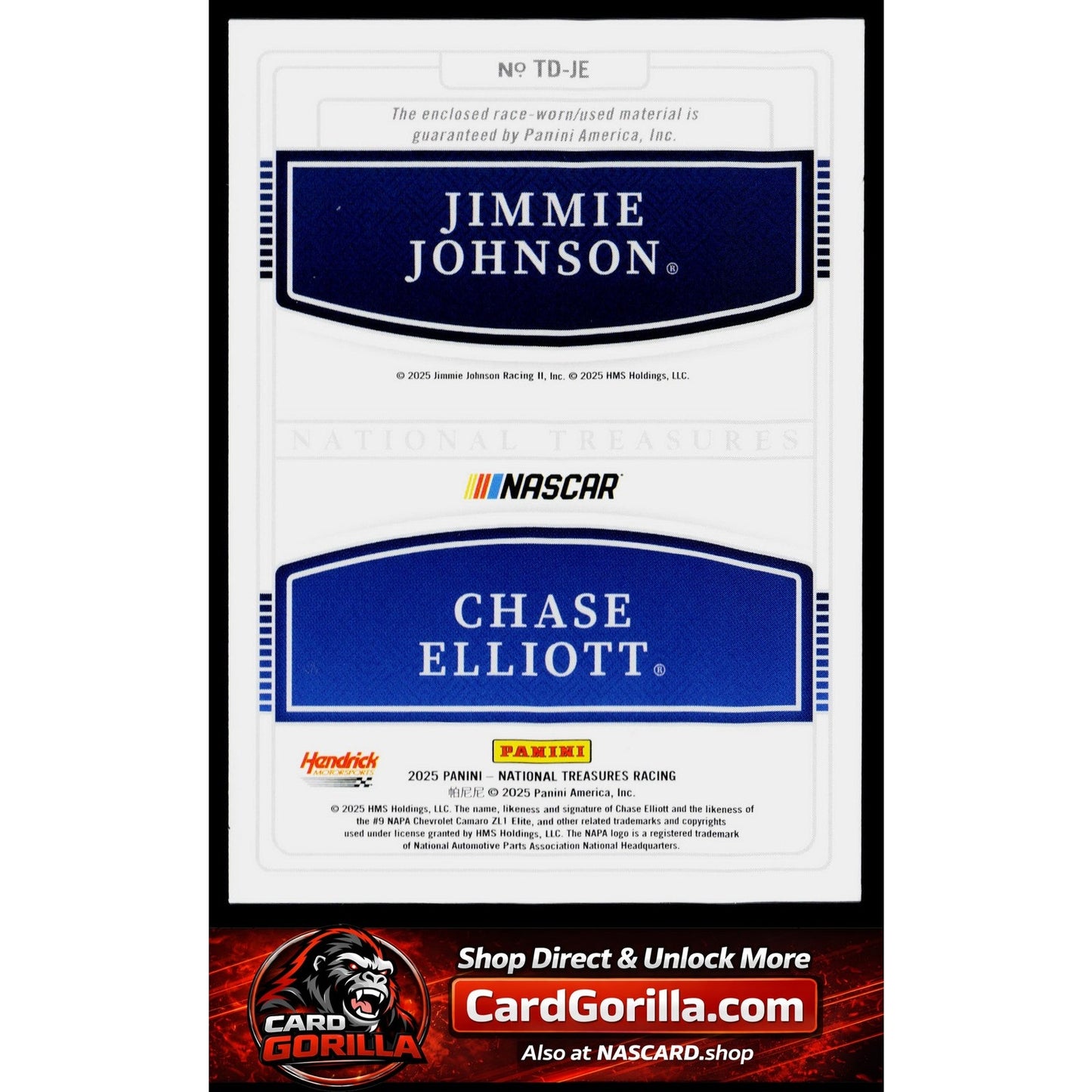 2025 National Treasures Chase Elliott Jimmie Johnson Team Duals #/75