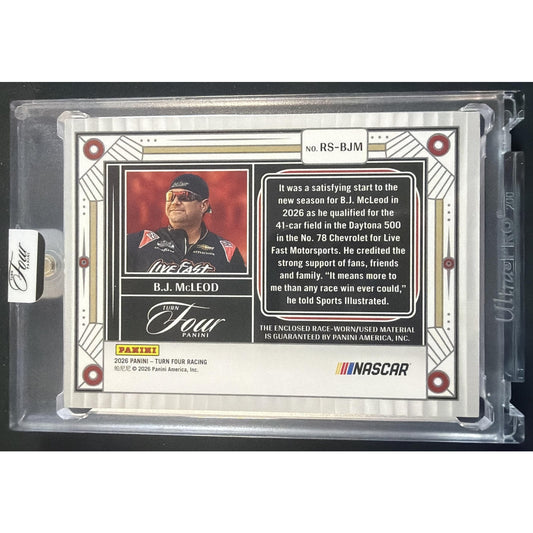 2026 Panini Turn Four Racing B.J. McLeod #9 Race Shoe Swatches Gold /10 MEM