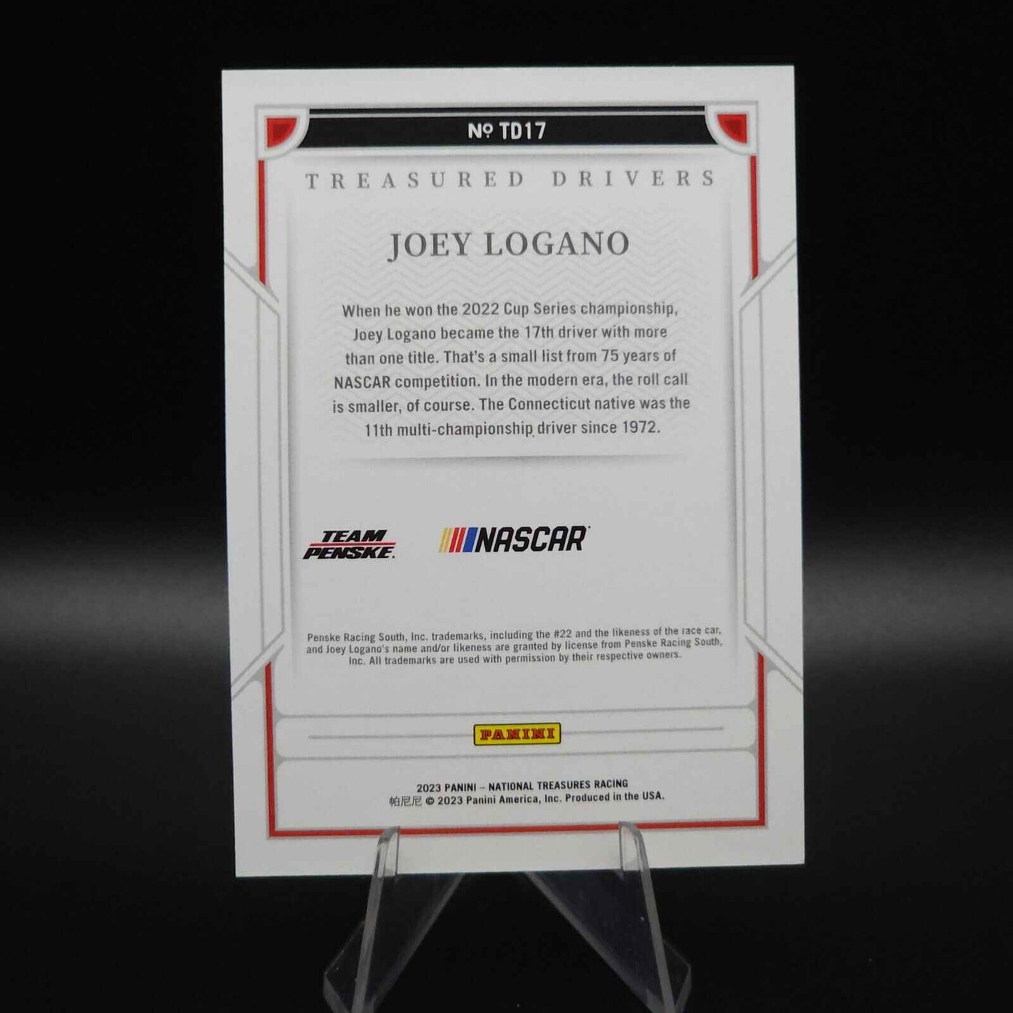 2023 Panini National Treasures - Treasured Drivers #TD17 Joey Logano /25 - NASCARD.shop