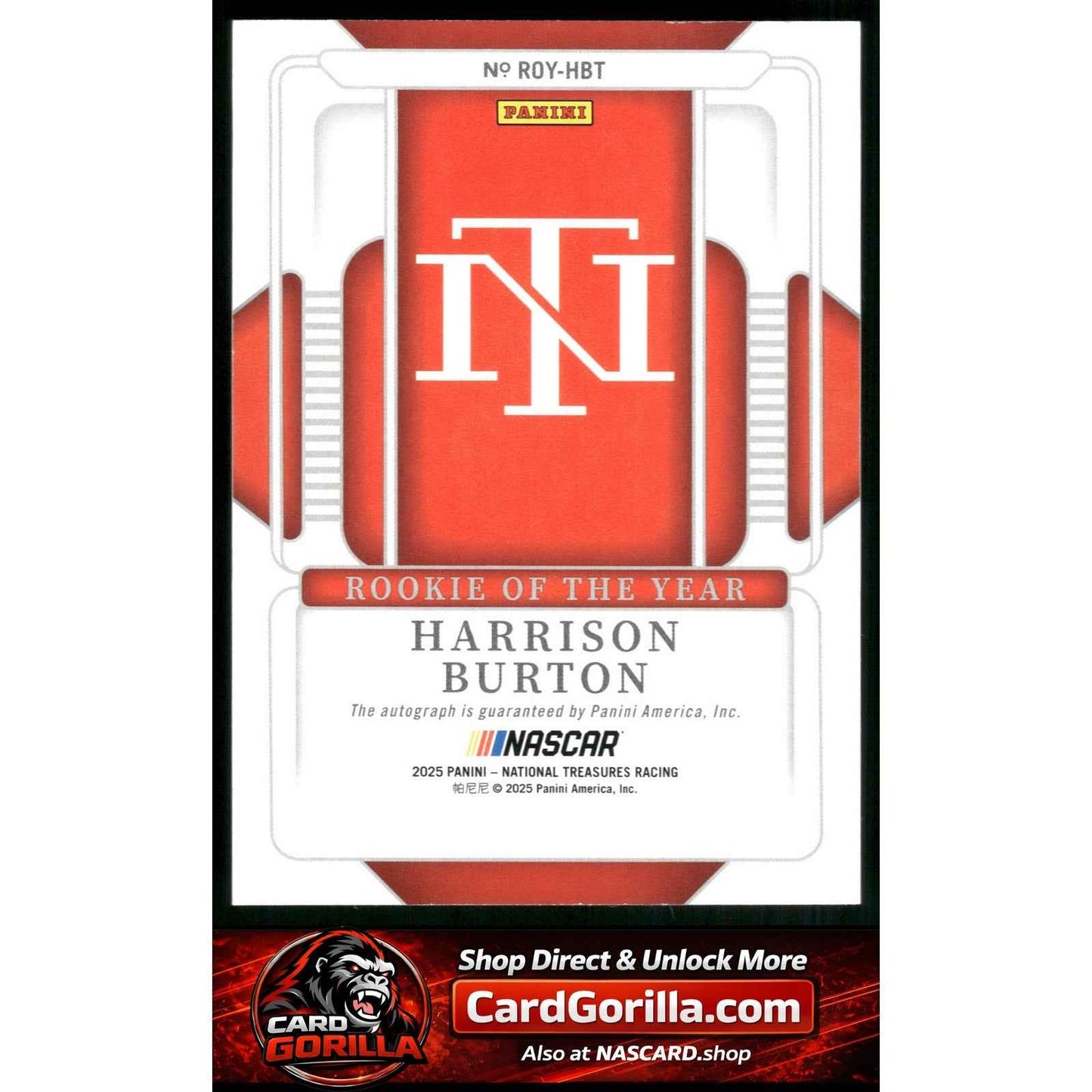 2025 National Treasures Harrison Burton Rookie Of The Year Auto Holo Gold #/10