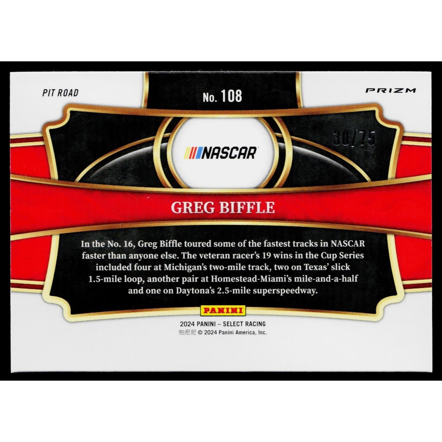 2024 Panini Select #108 Greg Biffle Purple Prizms #/75