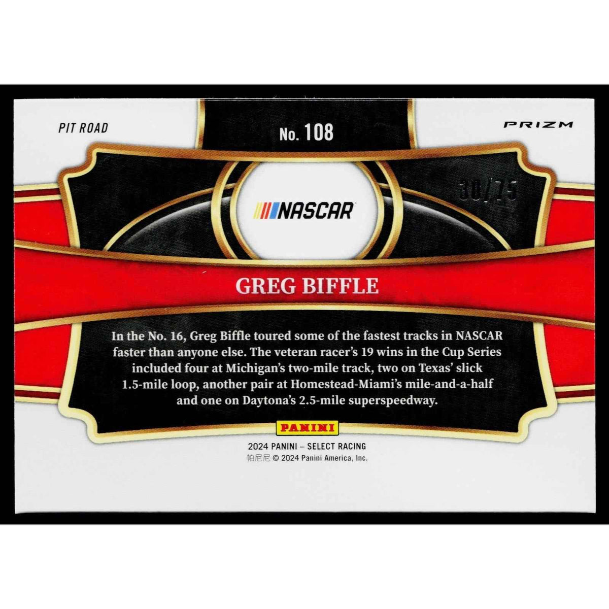 2024 Panini Select #108 Greg Biffle Purple Prizms #/75