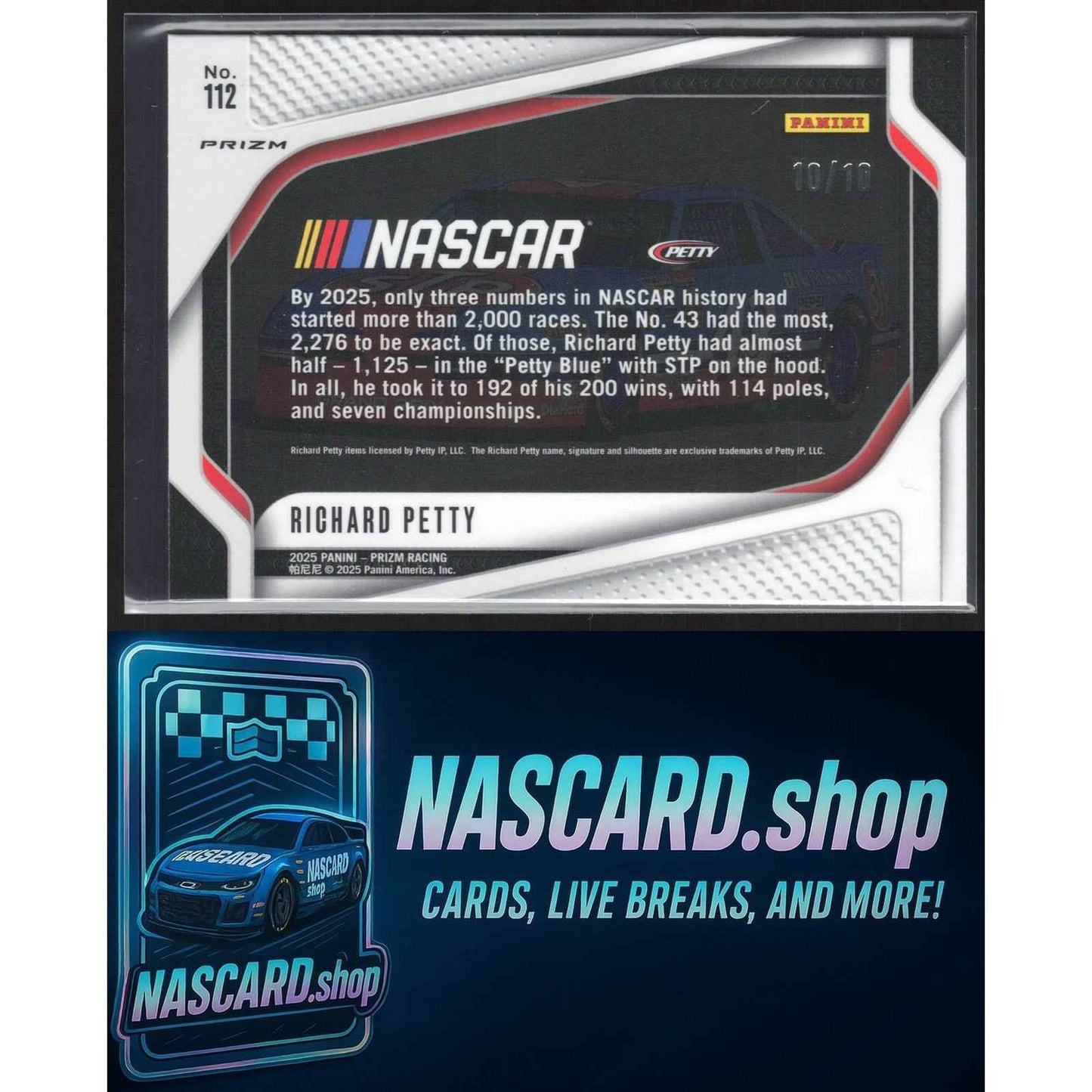 2025 Panini Prizm Rides #112 Richard Petty FOTL Blue Shimmer #10/10