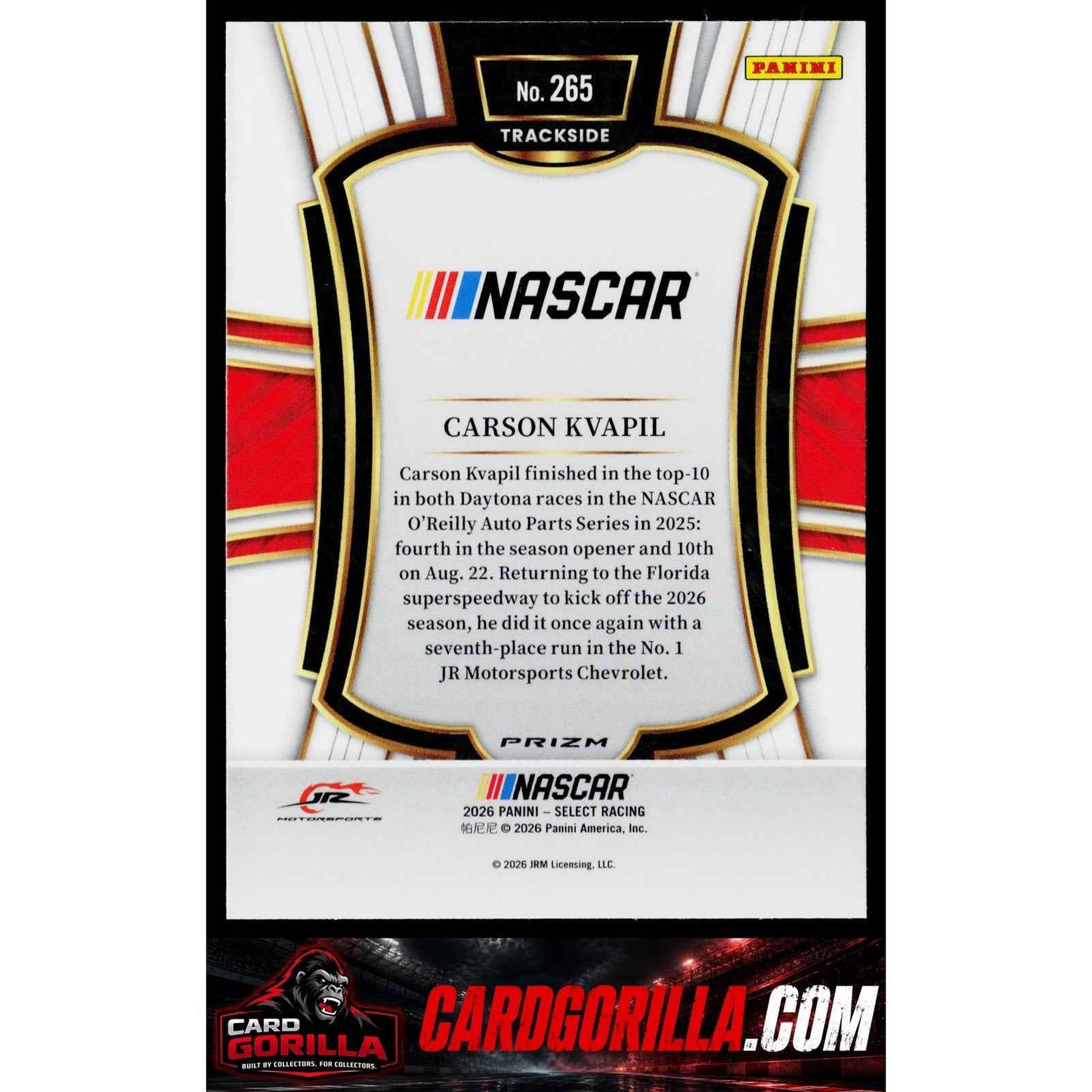2026 Panini Select #265 Carson Kvapil Silver NASCAR Logo