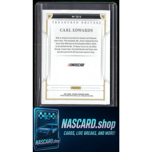 2023 Panini National Treasures #TD19 Carl Edwards Treasured Drivers Green #/5