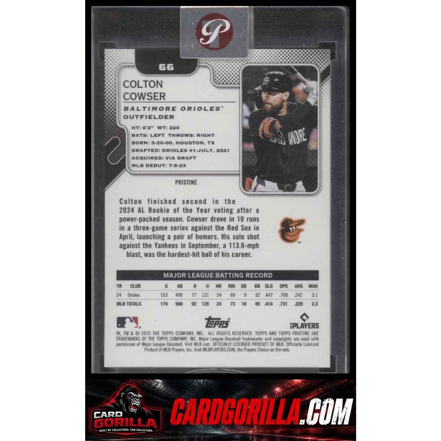2025 Topps Pristine #66 Colton Cowser Aqua Refractors #/199
