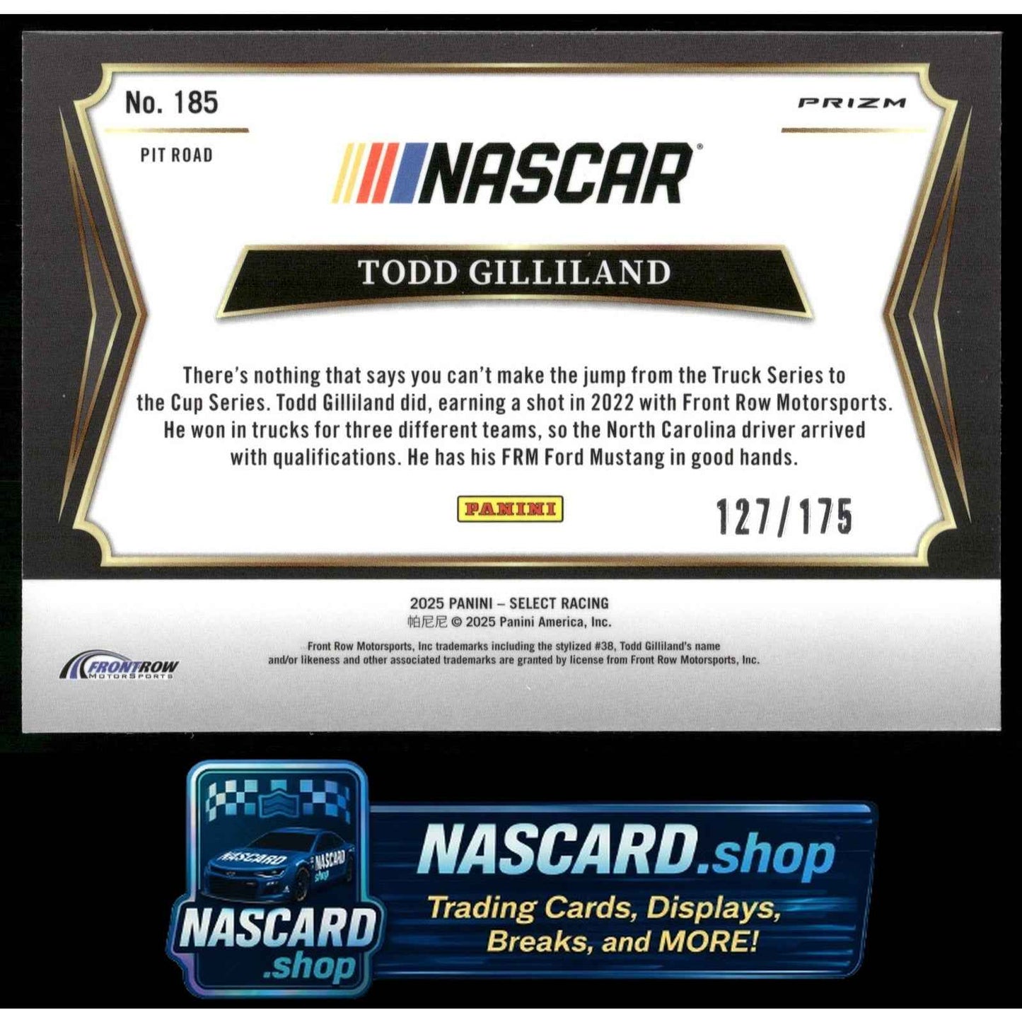 2025 Panini Select #185 Todd Gilliland Blue Prizms #/175