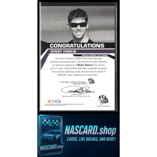 2008 Press Pass Denny Hamlin Signings Blue #11/25 - NASCARD.shop