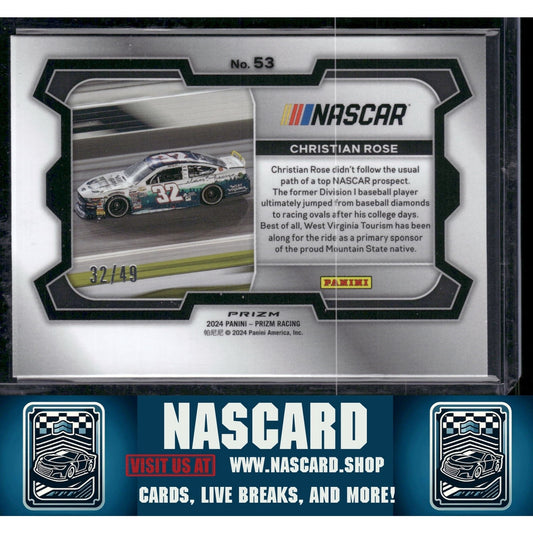 2024 Panini Prizm #53 Christian Rose Carolina Blue #/49 - NASCARD.shop