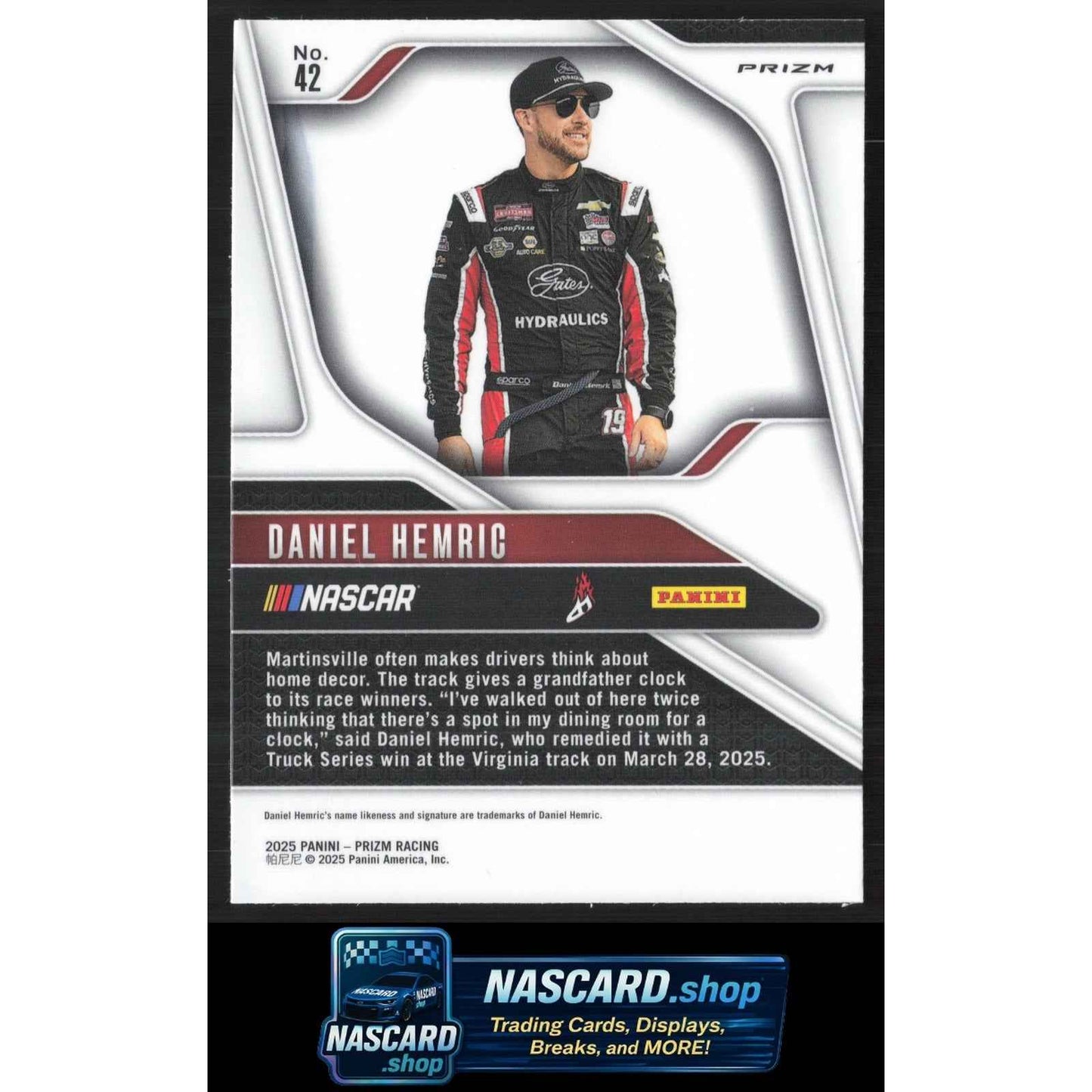 2025 Panini Prizm #42 Daniel Hemric White Sparkle