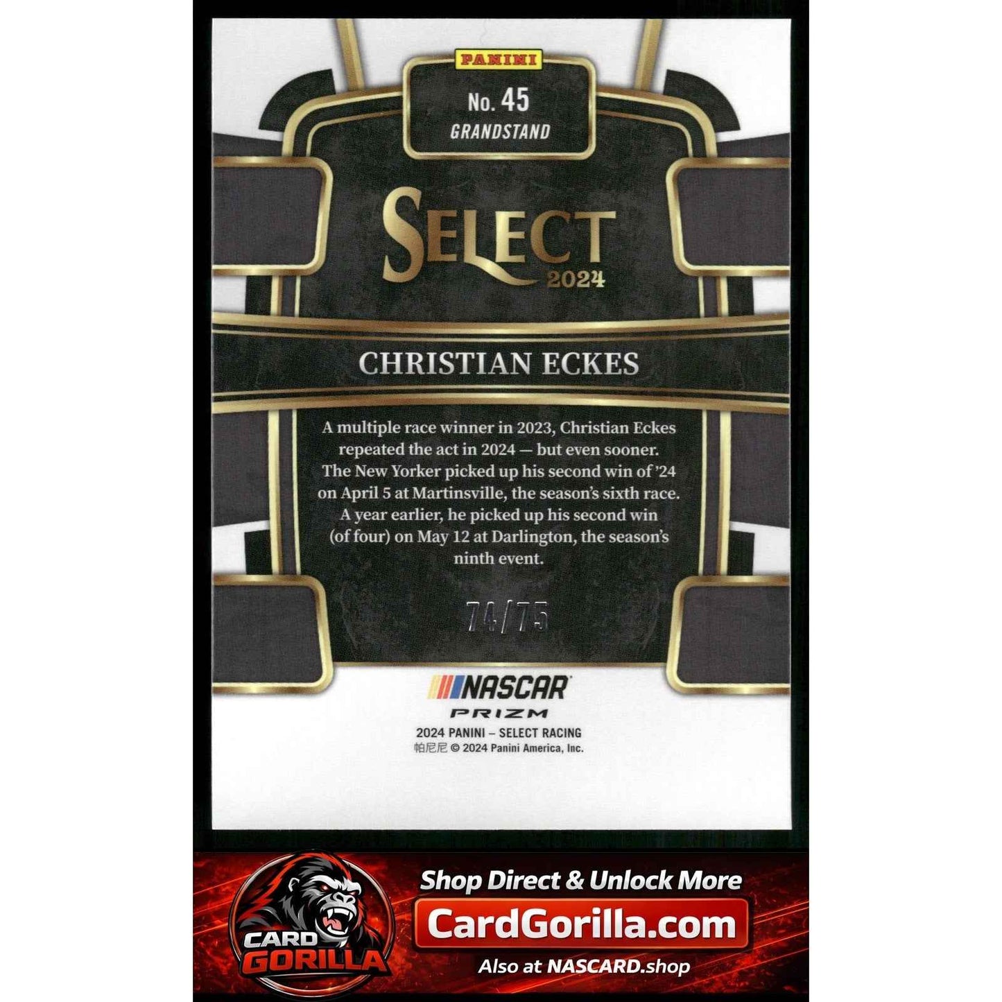 2024 Panini Select #45 Christian Eckes Neon Green Prizms #/75