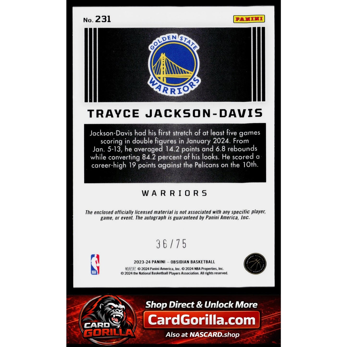 2023-24 Panini Obsidian Trayce Jackson-Davis Electric Etch Orange Flood #/75
