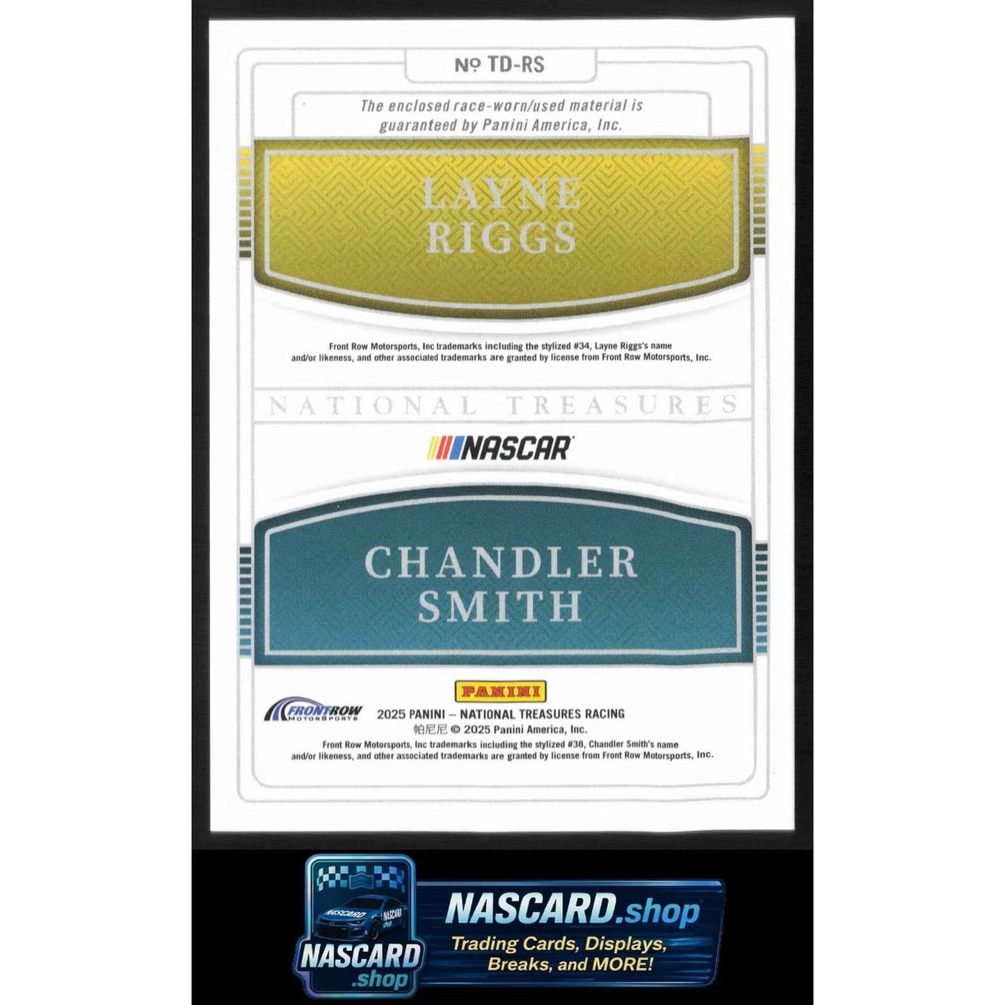 2025 National Treasures Layne Riggs Chandler Smith Team Duals Holo Gold #/10