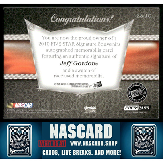2010 Press Pass Five Star #SS-JG Jeff Gordon Signature Souvenirs Gold - NASCARD.shop