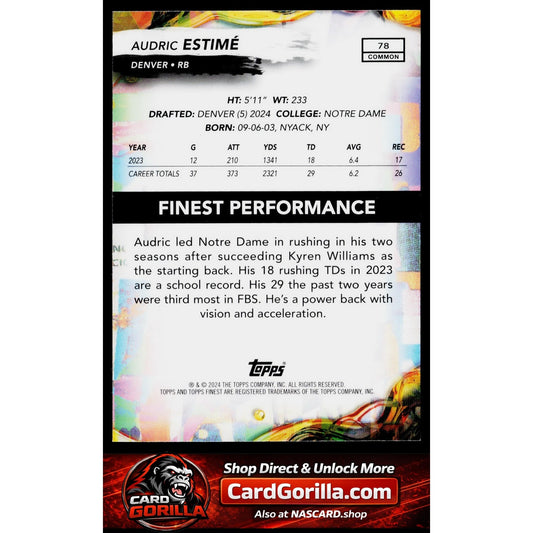 2024 Finest #78 Audric Estimé Purple Checkerboard Refractor #/150