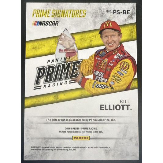 2018 Panini Prime Bill Elliott #PS-BE Signatures Holo Gold /50 Auto