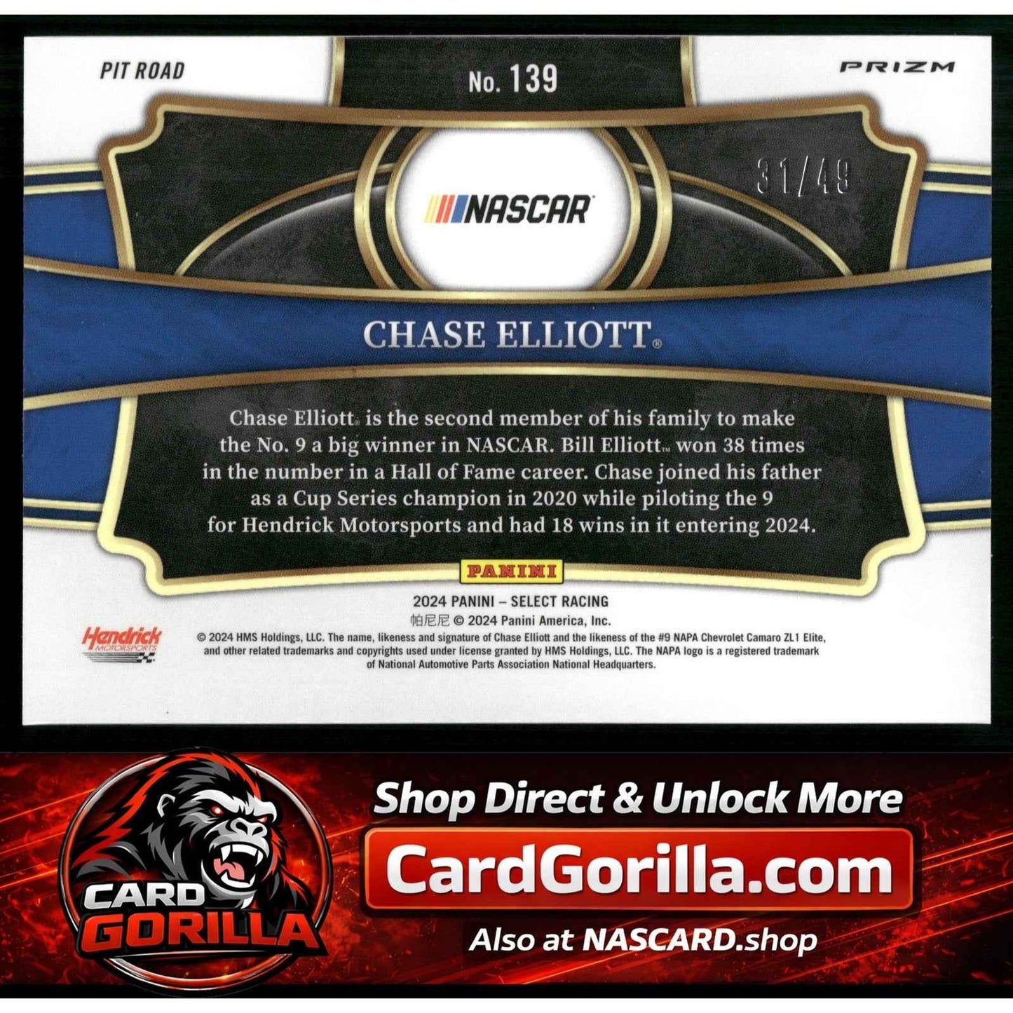 2024 Panini Select #139 Chase Elliott Orange Prizms #/49