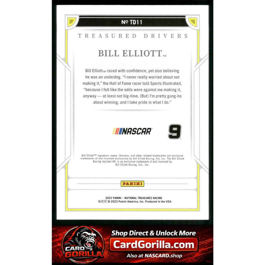 2023 National Treasures #TD11 Bill Elliott Treasured Drivers Holo Gold #/10