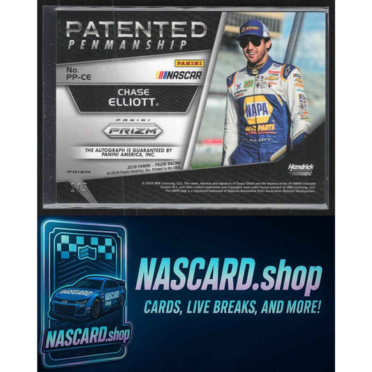 2018 Panini Prizm #PP-CE Chase Elliott Patented Penmanship White Prizm #/5