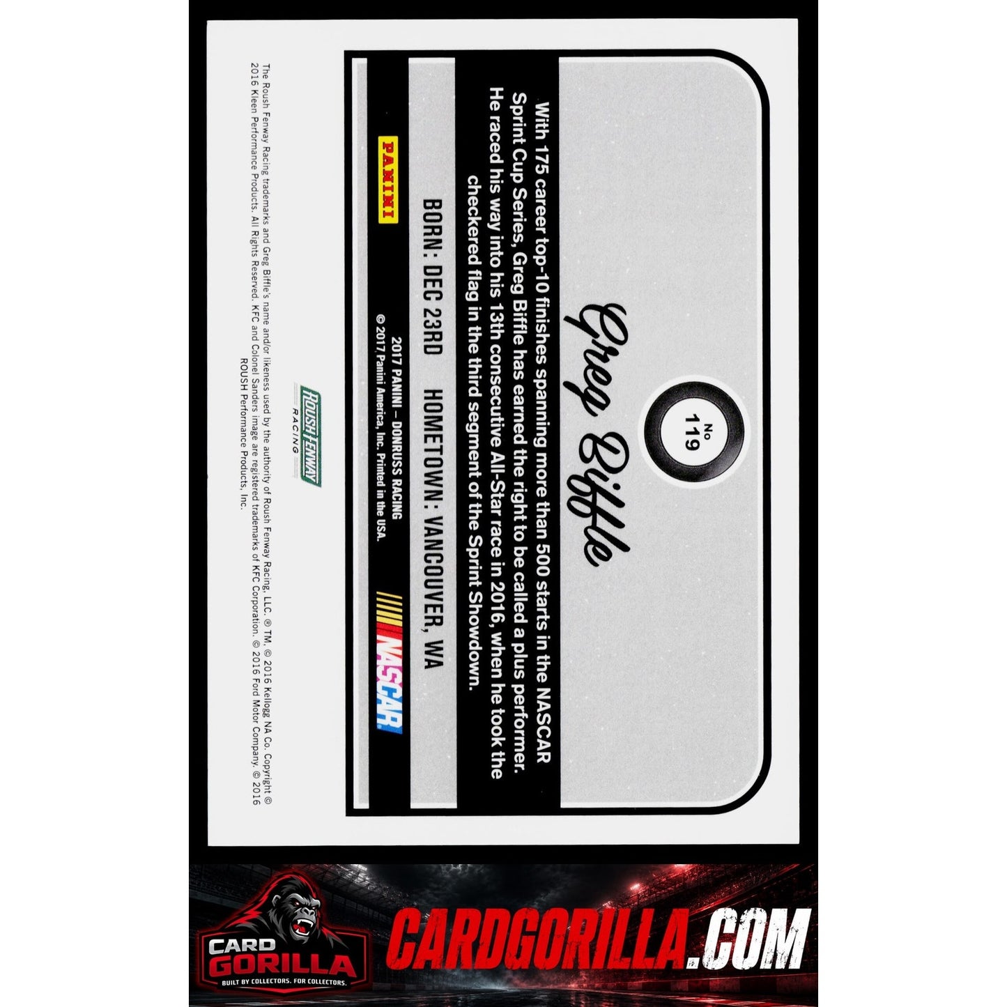 2017 Donruss #119 Greg Biffle Gold Press Proof #/99