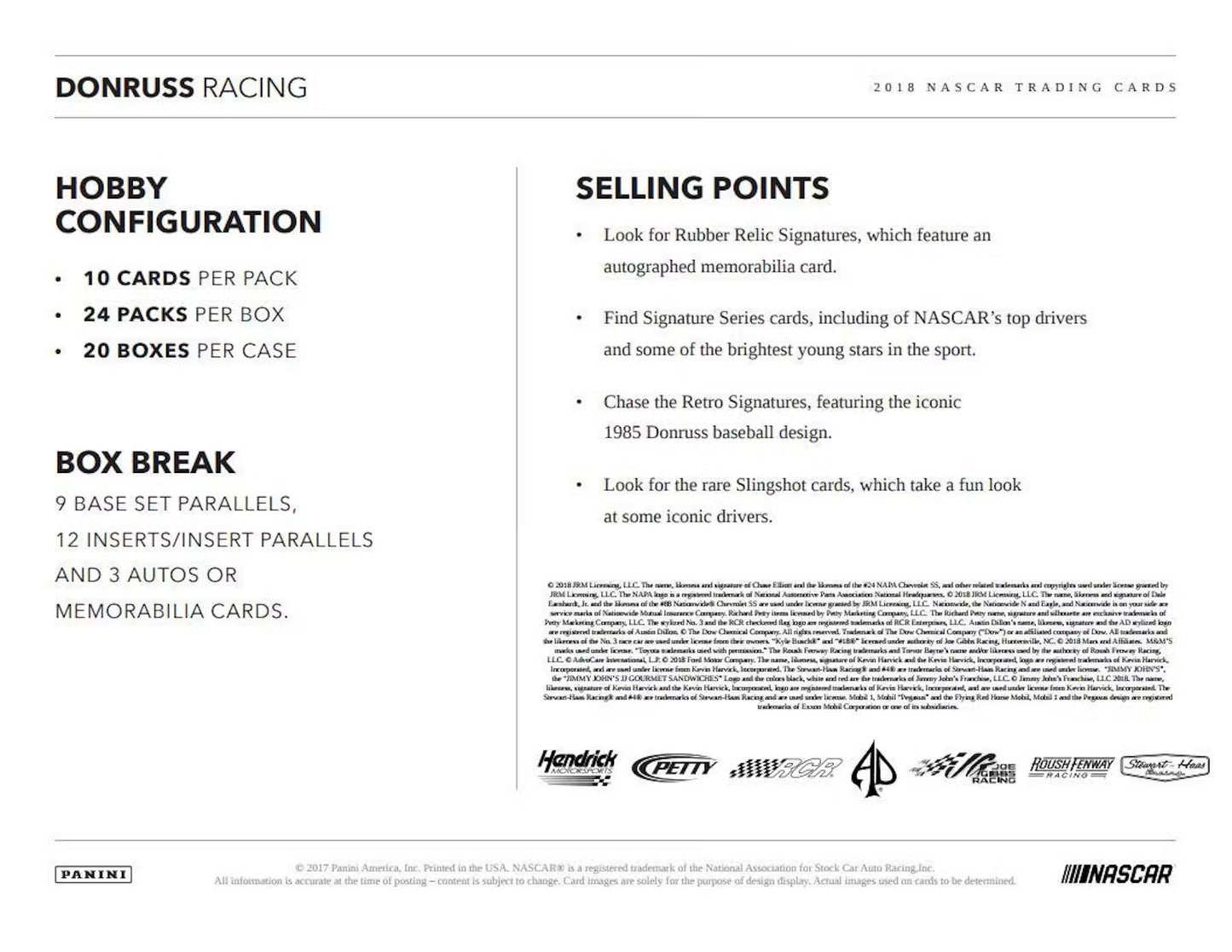2018 Panini Donruss Racing NASCAR Hobby Box