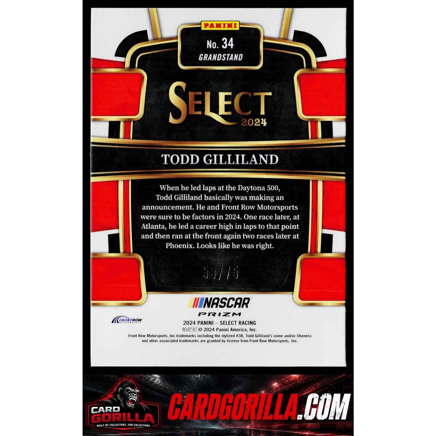 2024 Panini Select #34 Todd Gilliland Neon Green Prizms #/75