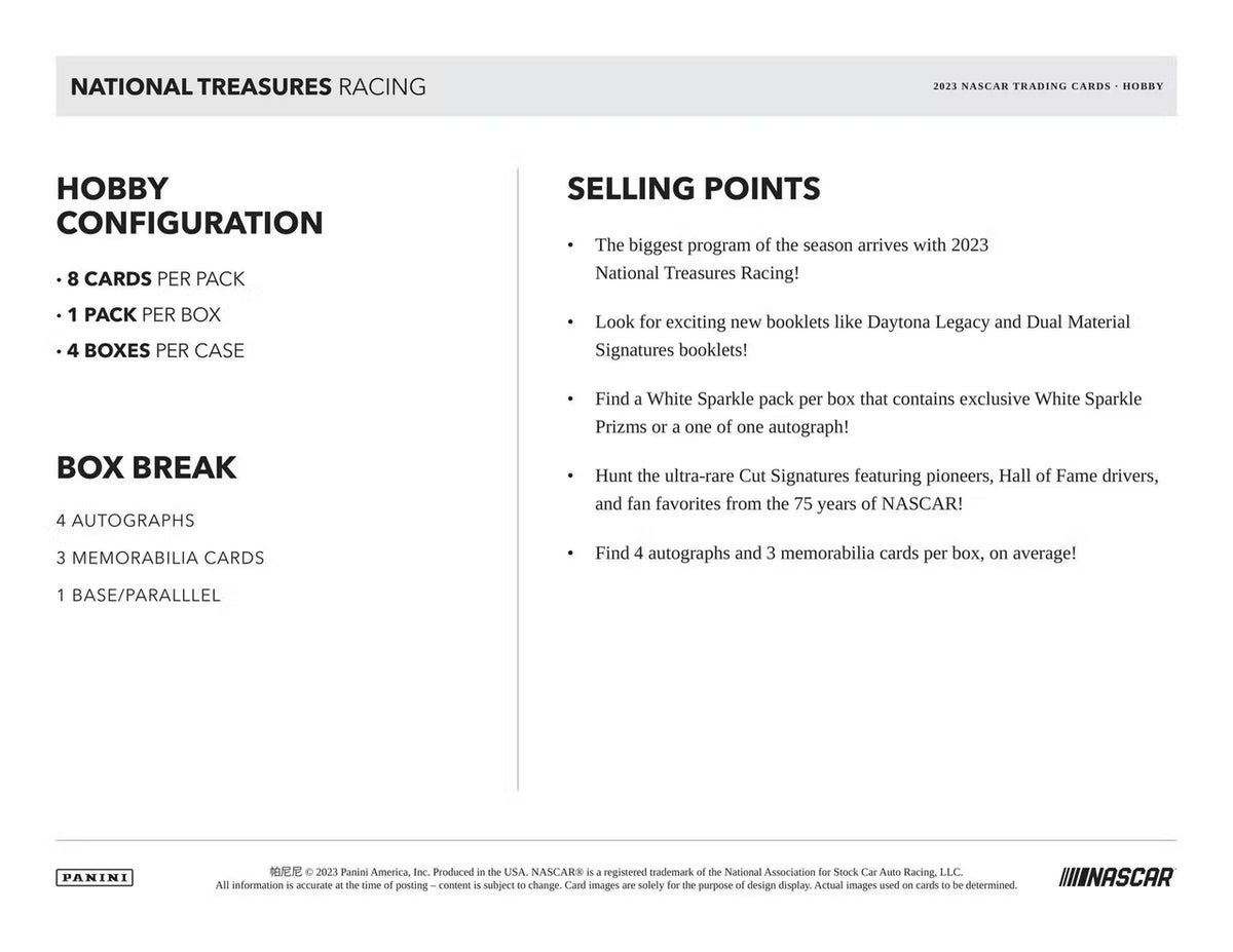 2023 Panini National Treasures Racing Hobby 4-Box Sealed Case