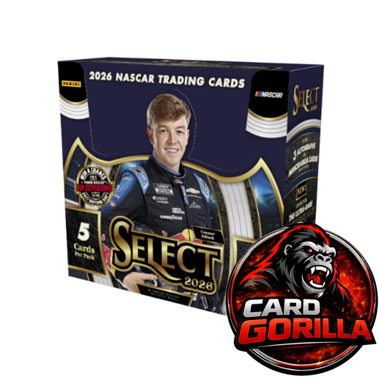 2026 Nascar trading cards packaging with a driver's image and 'Card Gorilla' logo.