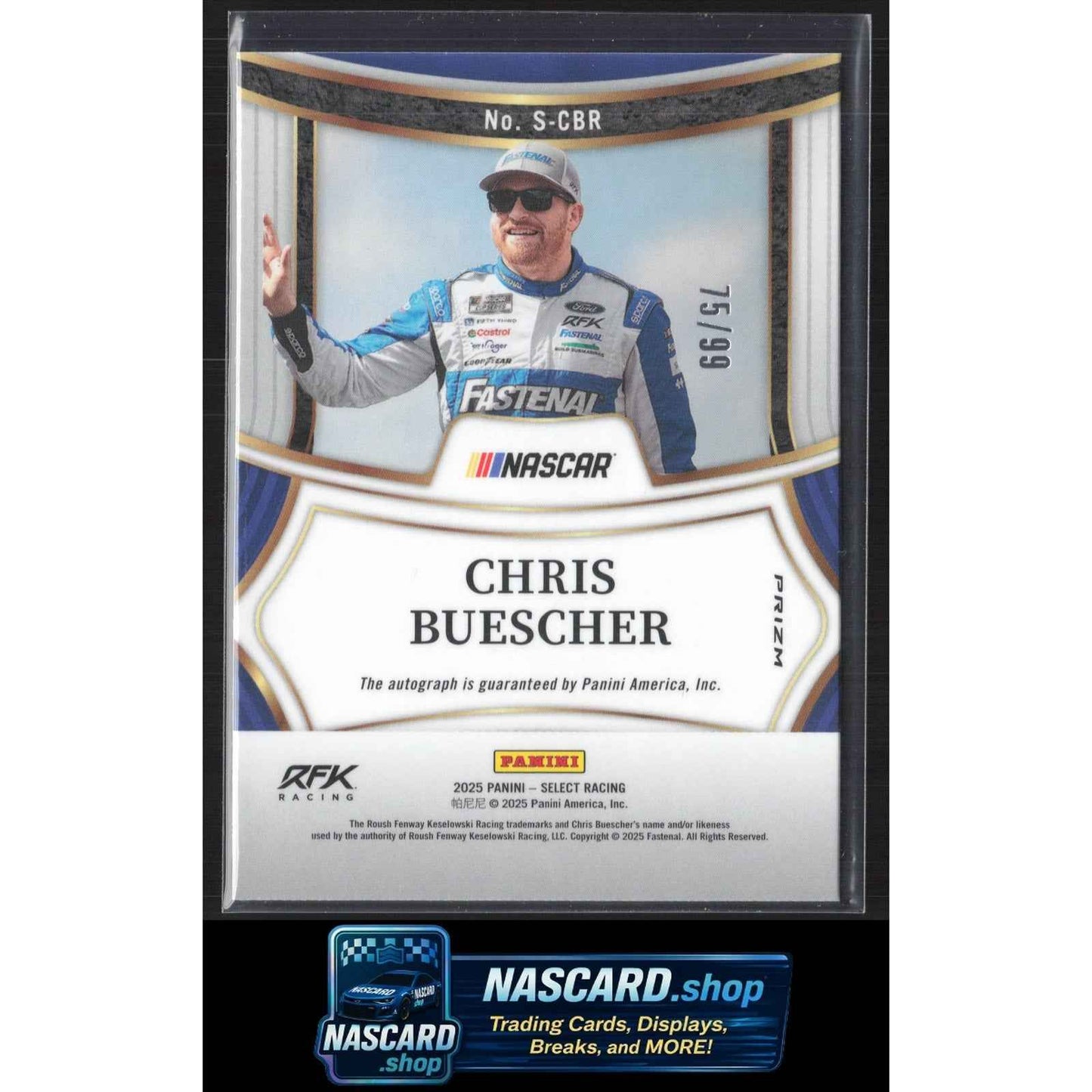2025 Panini Select #S-CBR Chris Buescher Signatures Blue Prizms #/99