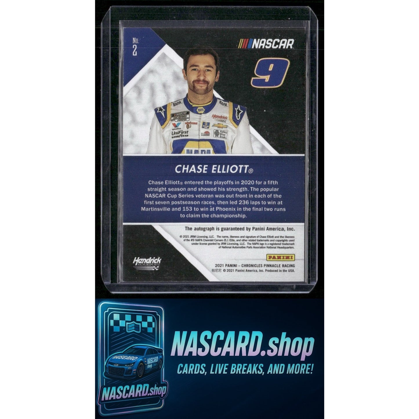 2021 Panini Chronicles #2 Chase Elliott Pinnacle Autographs Purple #09/10 - NASCARD.shop