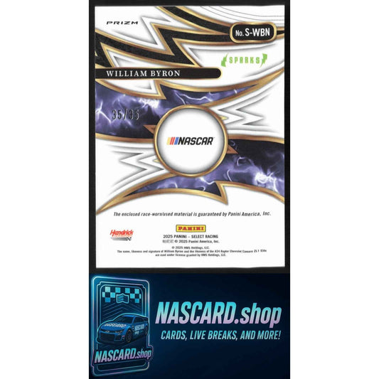 2025 Panini Select #S-WBN William Byron Sparks Blue Prizms #35/35