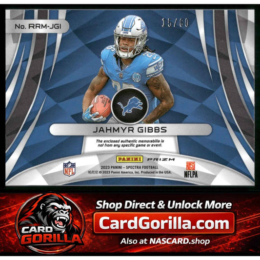 2023 Panini Spectra #RRM-JGI Jahmyr Gibbs Rising Rookie Materials Hyper #/60