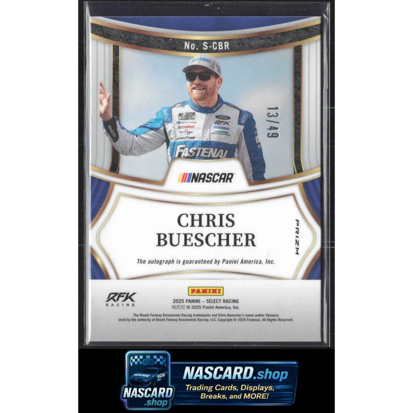 2025 Panini Select #S-CBR Chris Buescher Signatures Purple Prizms #/49