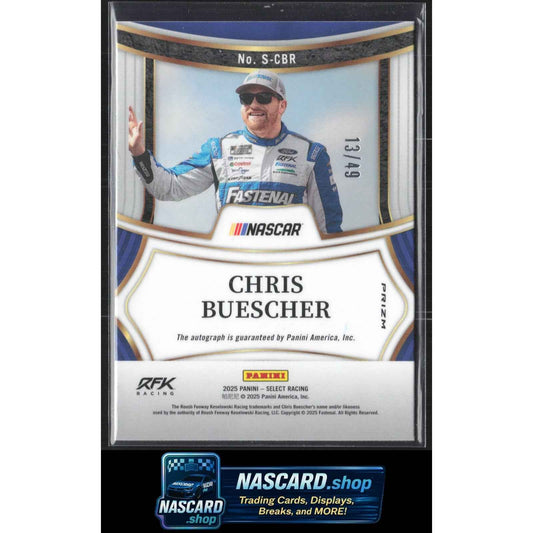 2025 Panini Select #S-CBR Chris Buescher Signatures Purple Prizms #/49